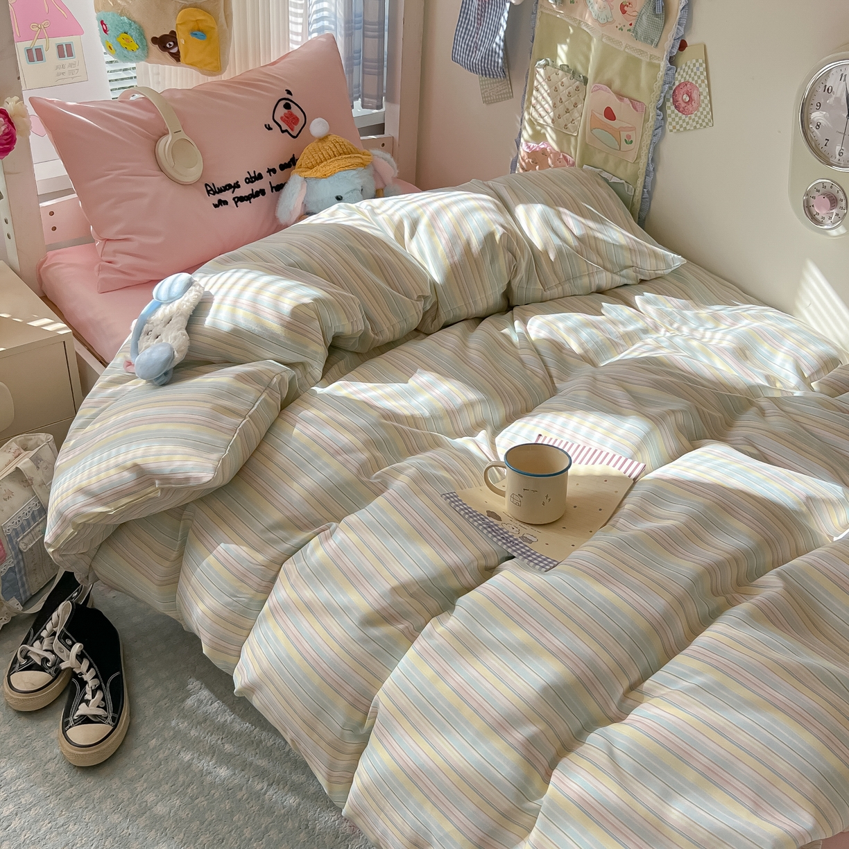 91家纺网 家纺一手货源 找家纺 （总）子钦家纺 2025新款云朵棉水洗棉Ins风简约学生宿舍三件套