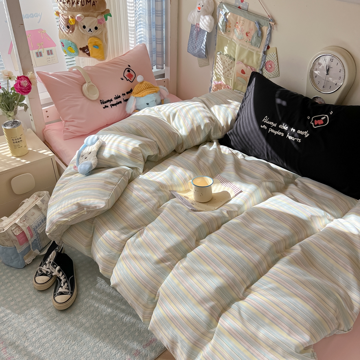 91家纺网 家纺一手货源 找家纺 （总）子钦家纺 2025新款云朵棉水洗棉Ins风简约学生宿舍三件套