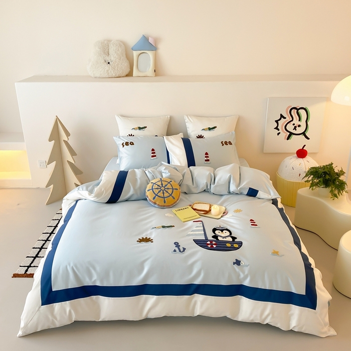 91家纺网 家纺一手货源 找家纺 （总）星野 2025新款秋冬澳棉纯棉四件套-海洋Q仔