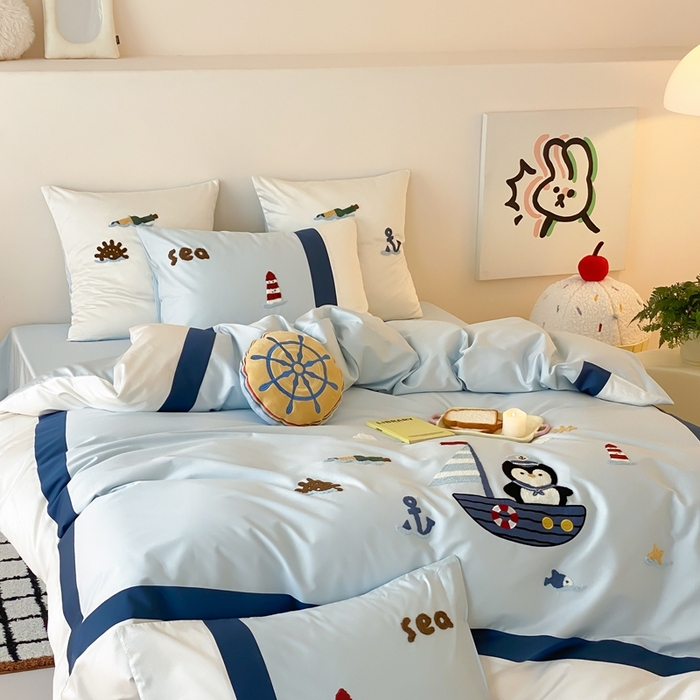 91家纺网 家纺一手货源 找家纺 （总）星野 2025新款秋冬澳棉纯棉四件套-海洋Q仔