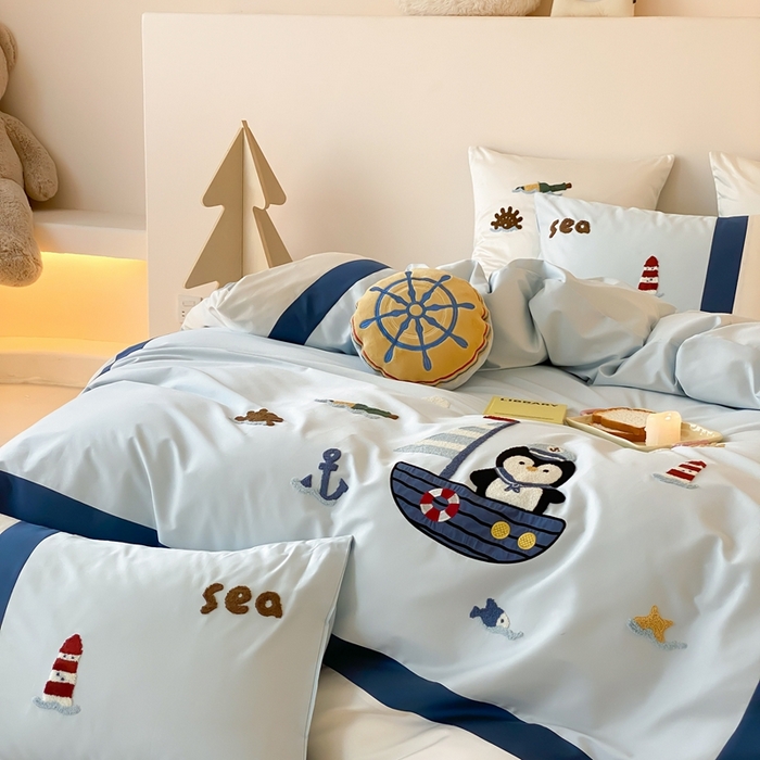 91家纺网 家纺一手货源 找家纺 （总）星野 2025新款秋冬澳棉纯棉四件套-海洋Q仔