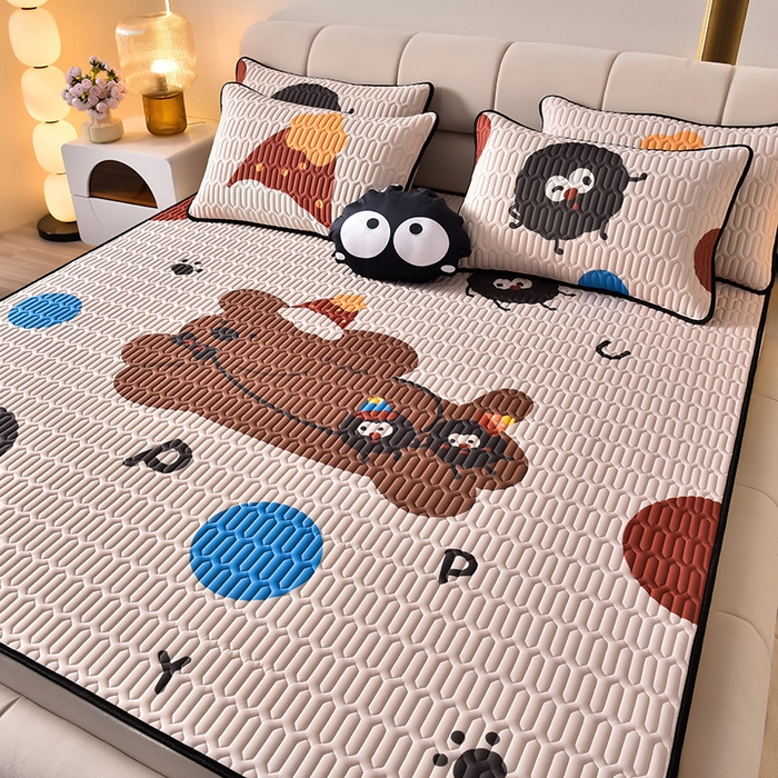 91家纺网 家纺一手货源 找家纺 炫拼家纺 2025新款凉感丝大版乳胶凉席三件套 欢乐狗