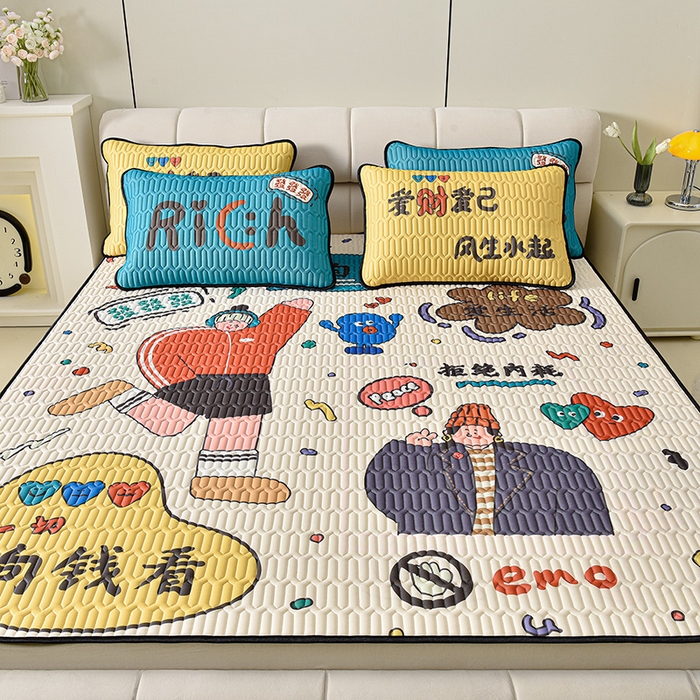 91家纺网 家纺一手货源 找家纺 （总）炫拼家纺 2025新款凉感丝大版乳胶凉席三件套