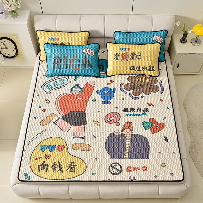 91家纺网 家纺一手货源 找家纺 （总）炫拼家纺 2025新款凉感丝大版乳胶凉席三件套