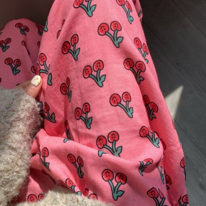 91家纺网 家纺一手货源 找家纺 妍景家居生活馆 2025新款全棉纯棉纱布单长裤 小樱桃