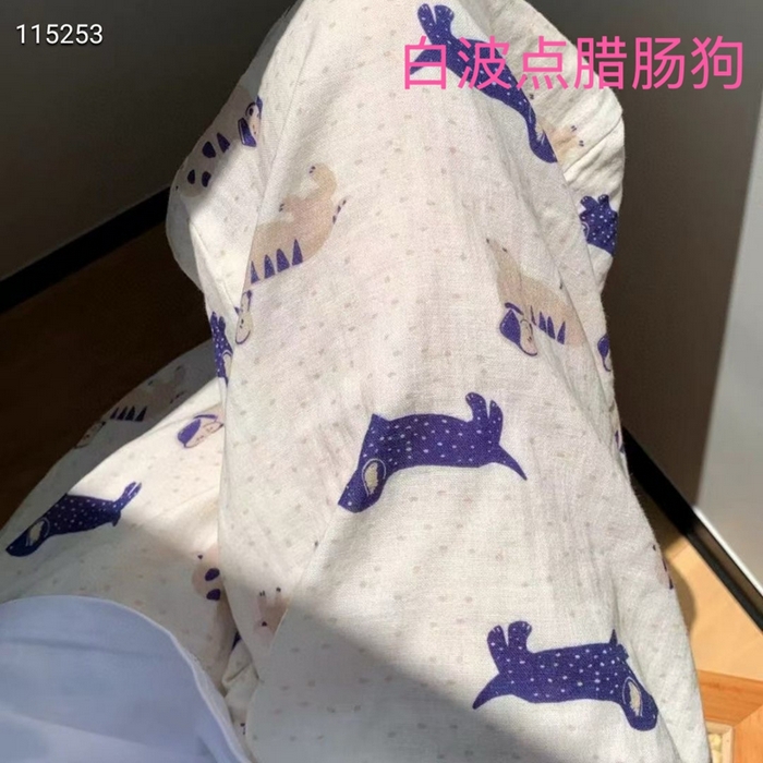 妍景家居生活馆 2025新款全棉纯棉纱布单长裤 白波点腊肠狗