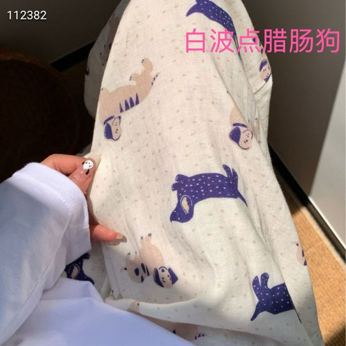 91家纺网 家纺一手货源 找家纺 妍景家居生活馆 2025新款全棉纯棉纱布单长裤 白波点腊肠狗