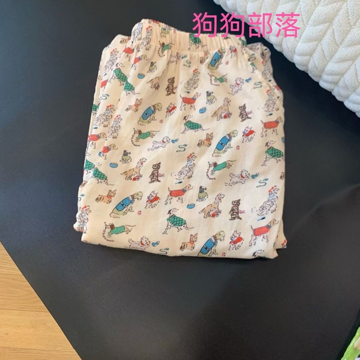 妍景家居生活馆 2025新款全棉纯棉纱布单长裤 狗狗部落