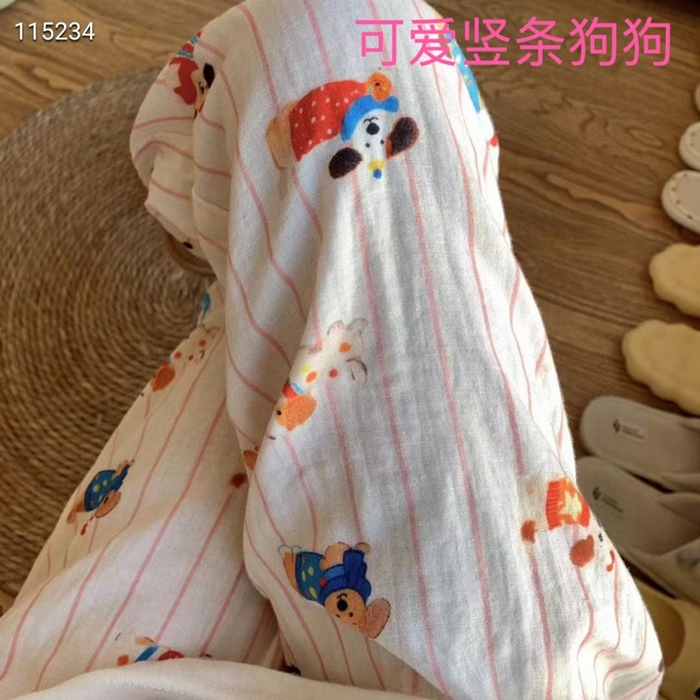 妍景家居生活馆 2025新款全棉纯棉纱布单长裤 可爱竖条狗狗
