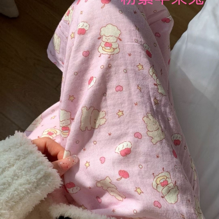 妍景家居生活馆 2025新款全棉纯棉纱布单长裤 粉紫苹果兔