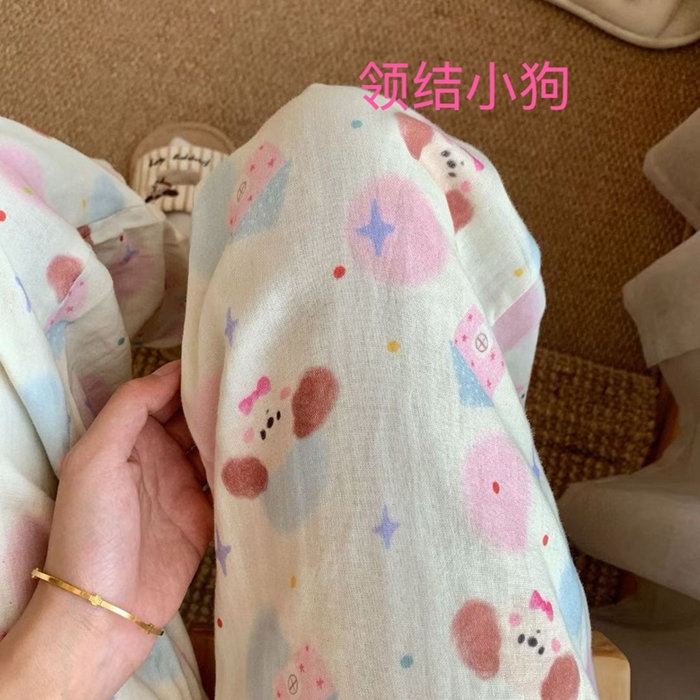 妍景家居生活馆 2025新款全棉纯棉纱布单长裤 领结小狗