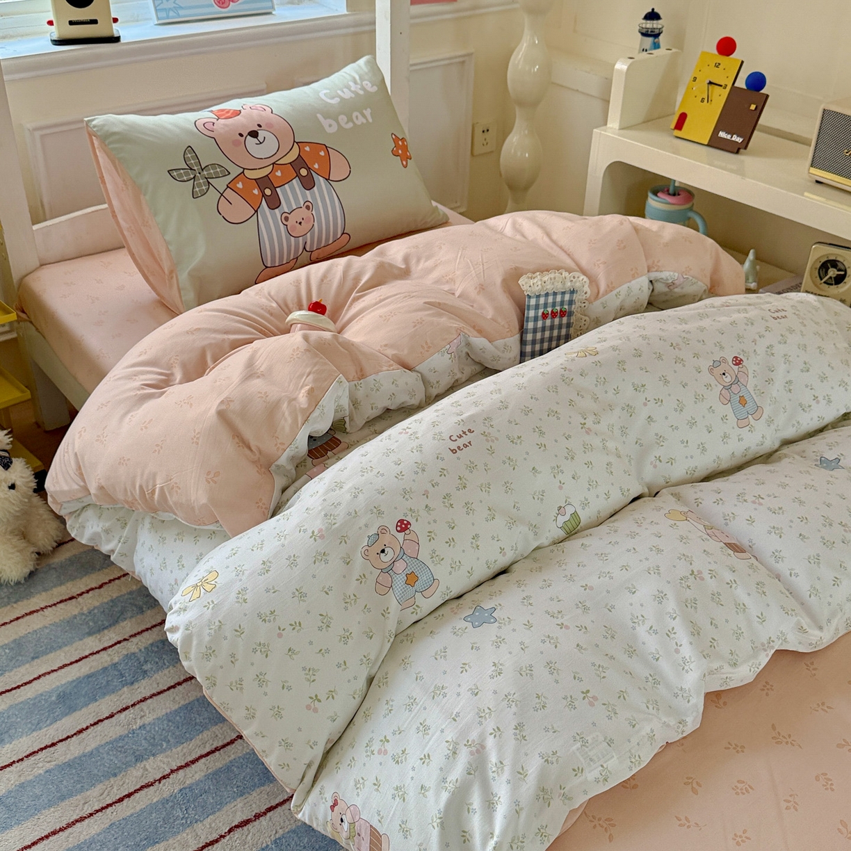 91家纺网 家纺一手货源 找家纺 曼陀罗 2025新款软软棉学生宿舍上下铺三件套 贝尔小熊