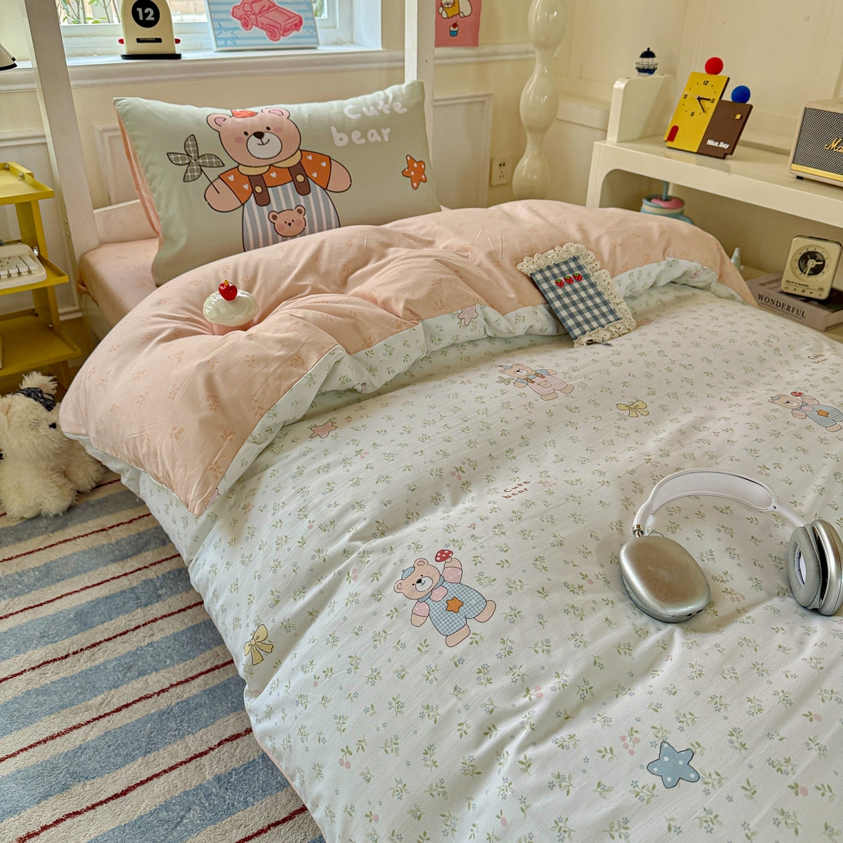 91家纺网 家纺一手货源 找家纺 曼陀罗 2025新款软软棉学生宿舍上下铺三件套 贝尔小熊