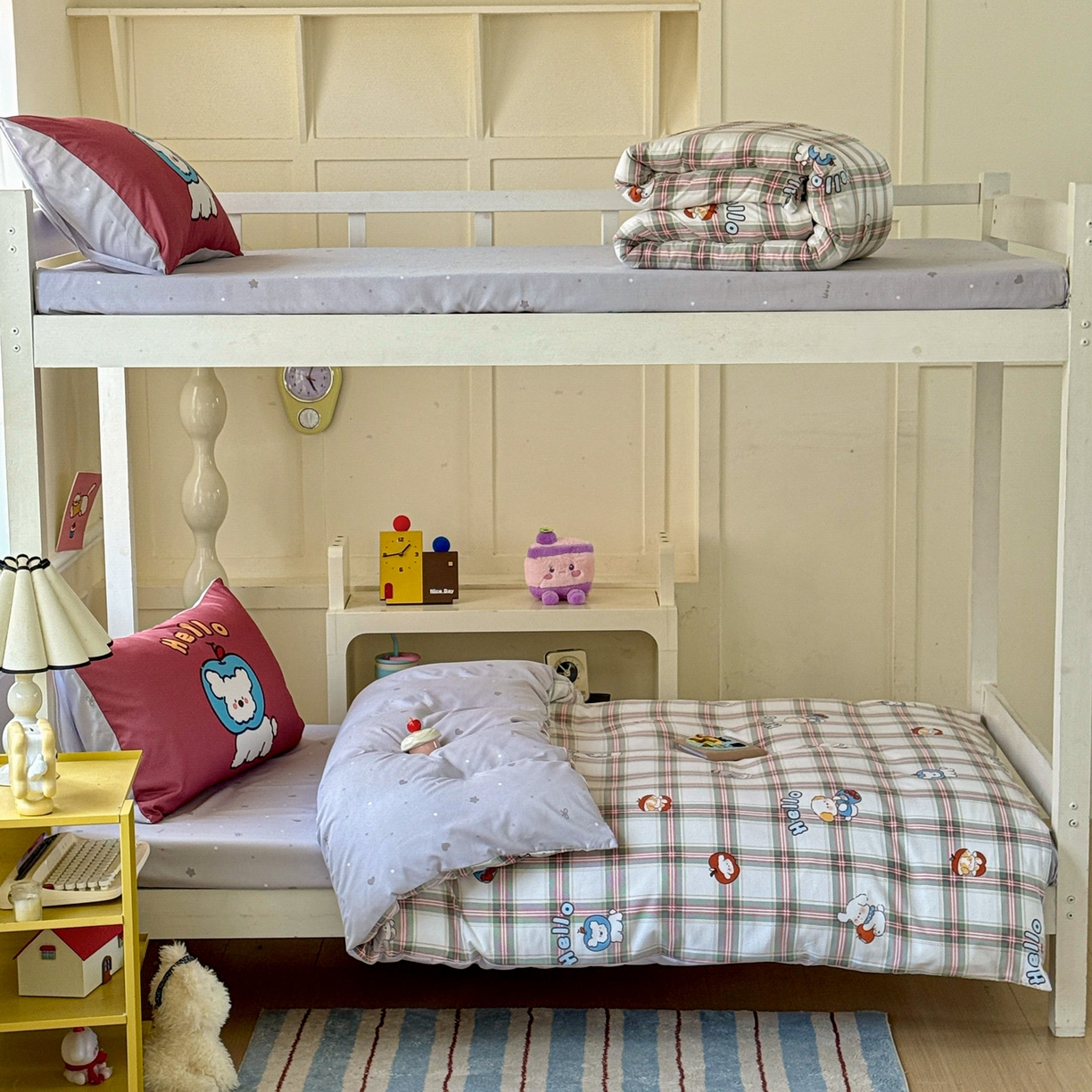 91家纺网 家纺一手货源 找家纺 曼陀罗 2025新款软软棉学生宿舍上下铺三件套 复古绿格狗