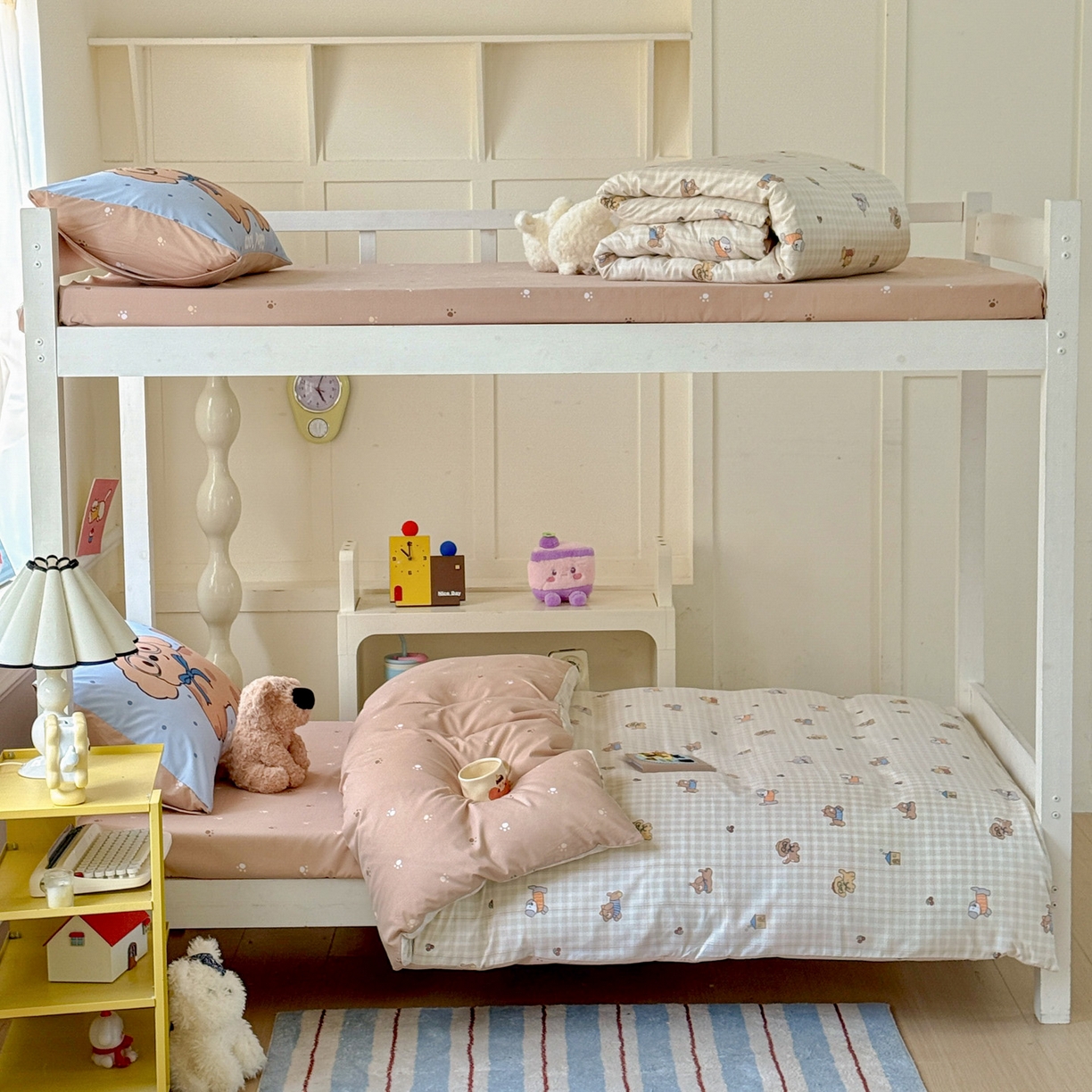 91家纺网 家纺一手货源 找家纺 曼陀罗 2025新款软软棉学生宿舍上下铺三件套 格子萌狗