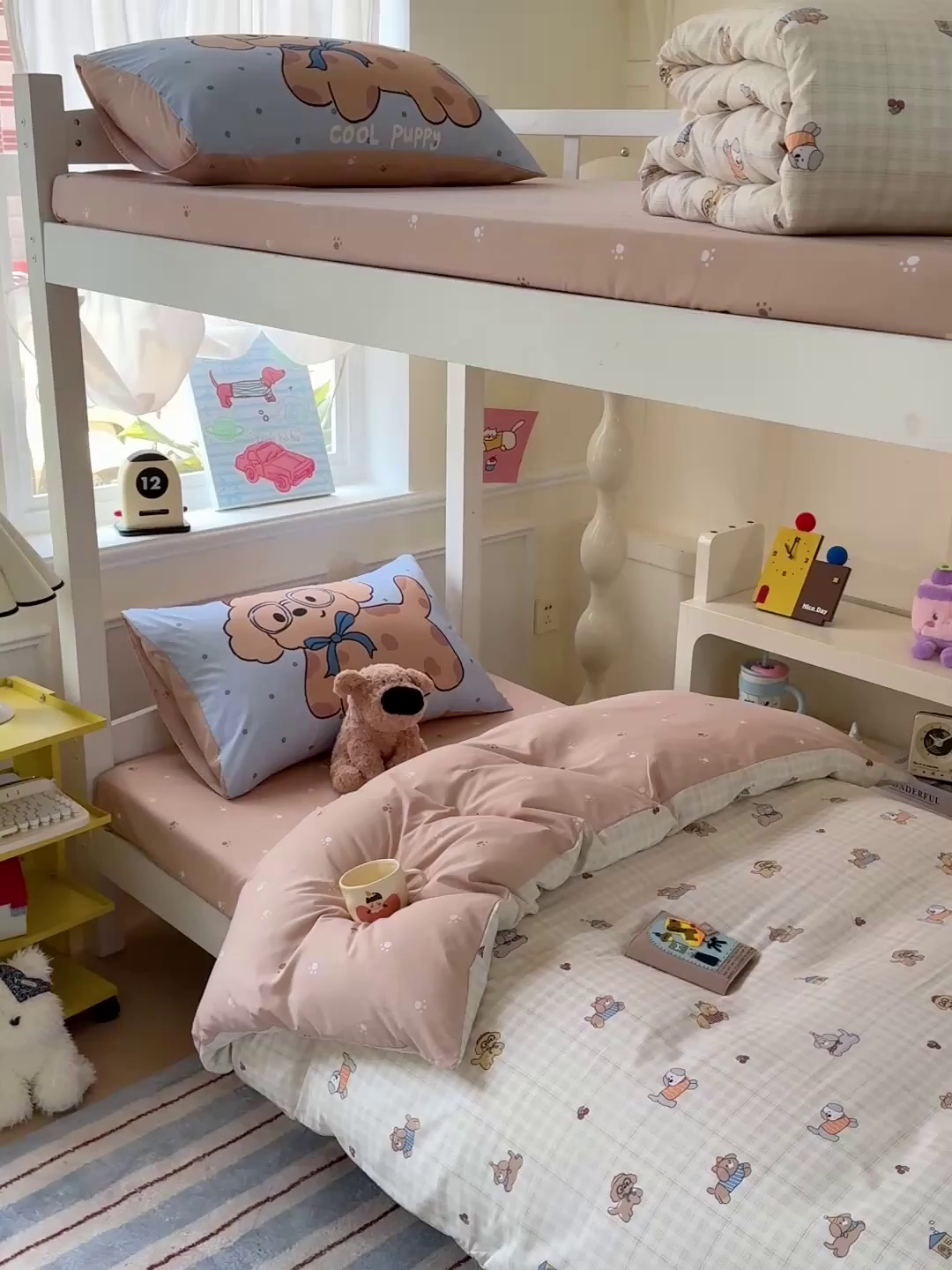 91家纺网 家纺一手货源 找家纺 曼陀罗 2025新款软软棉学生宿舍上下铺三件套 格子萌狗