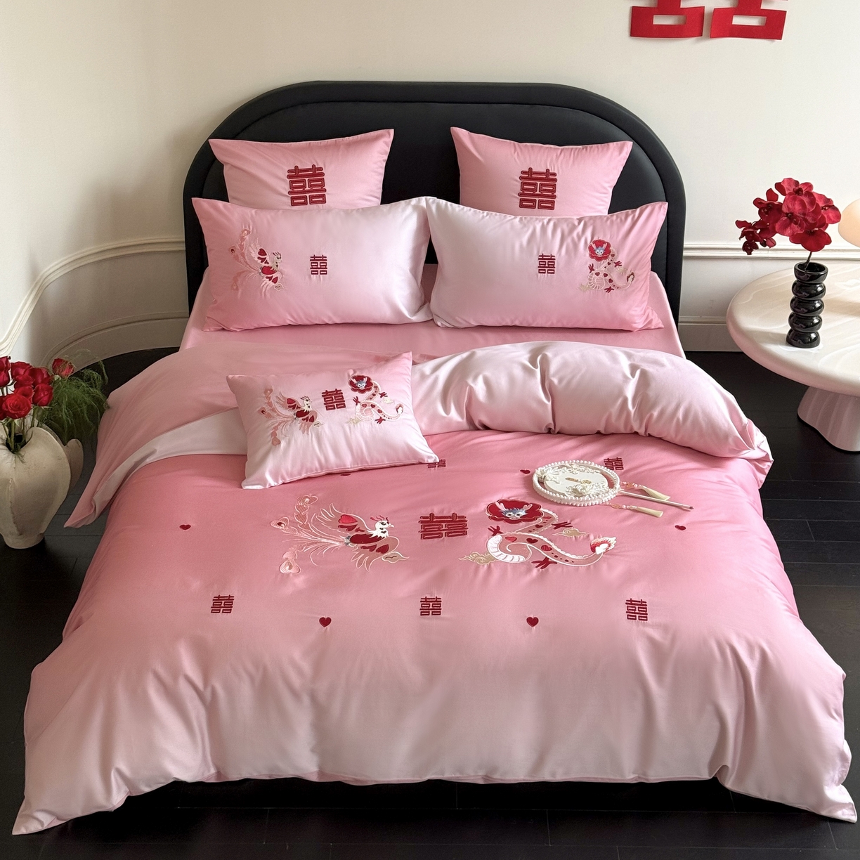 江涞 2025新款长绒棉数码印花刺绣四件套--小美满 小美满-粉