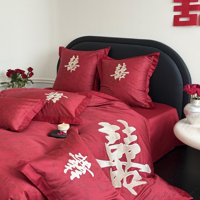 91家纺网 家纺一手货源 找家纺 （总）江涞 2025新款长绒棉数码印花刺绣四件套--合欢-金