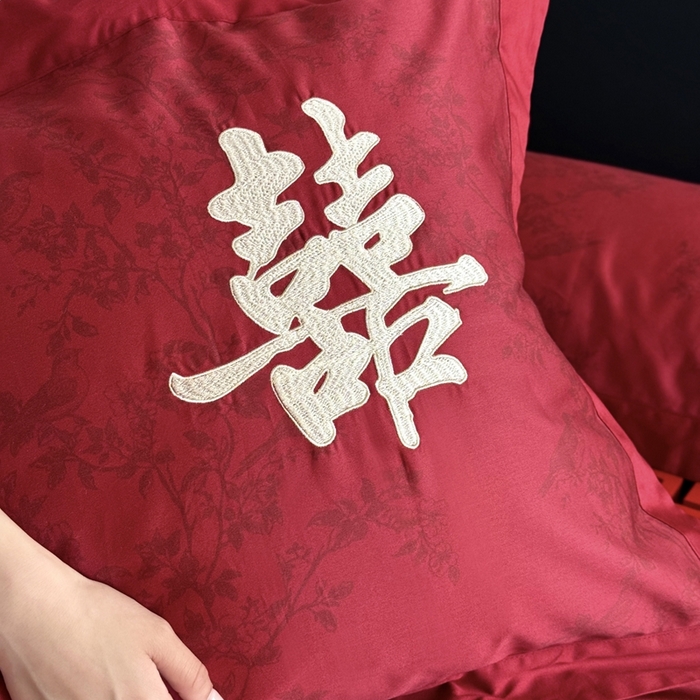 91家纺网 家纺一手货源 找家纺 （总）江涞 2025新款长绒棉数码印花刺绣四件套--合欢-金