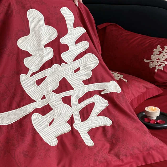 91家纺网 家纺一手货源 找家纺 （总）江涞 2025新款长绒棉数码印花刺绣四件套--合欢-金