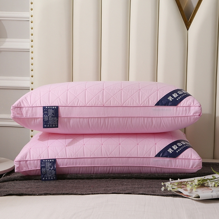 91家纺网 家纺一手货源 找家纺 四川牛皮席 2025新款乳胶功能枕格子枕头枕芯 热熔棉舒适柔软回弹枕头枕芯48*74cm/只 格子-粉色