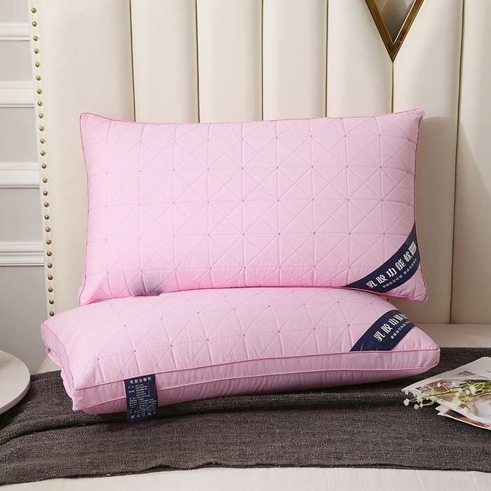 91家纺网 家纺一手货源 找家纺 四川牛皮席 2025新款乳胶功能枕格子枕头枕芯 热熔棉舒适柔软回弹枕头枕芯48*74cm/只 格子-粉色