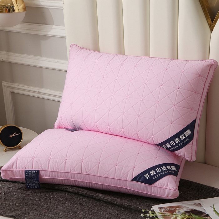 91家纺网 家纺一手货源 找家纺 四川牛皮席 2025新款乳胶功能枕格子枕头枕芯 热熔棉舒适柔软回弹枕头枕芯48*74cm/只 格子-粉色
