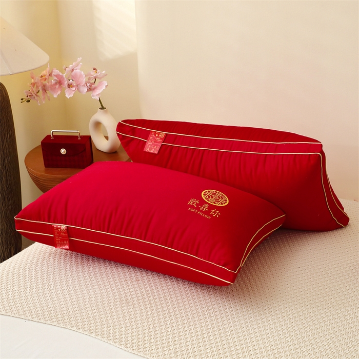 91家纺网 家纺一手货源 找家纺 （总）糖果枕芯2025新款婚庆大红全棉枕芯结婚压床陪嫁