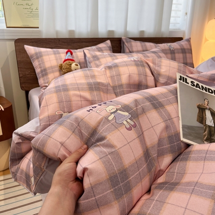 91家纺网 家纺一手货源 找家纺 （总）莱登卡奴 2025新款A类100%全棉磨毛条格卡通系列四件套