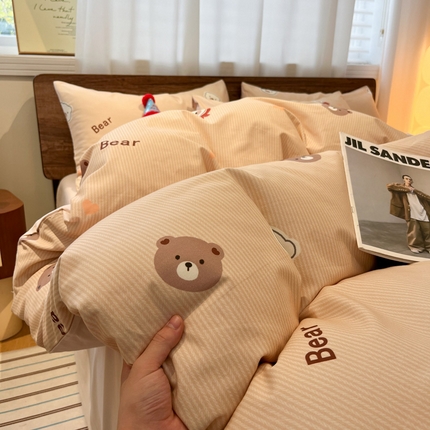 91家纺网 家纺一手货源 找家纺 （总）莱登卡奴 2025新款A类100%全棉磨毛条格卡通系列四件套