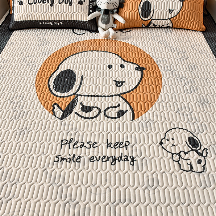 91家纺网 家纺一手货源 找家纺 炫拼家纺 2025新款凉感丝大版乳胶凉席三件套 狗狗比比