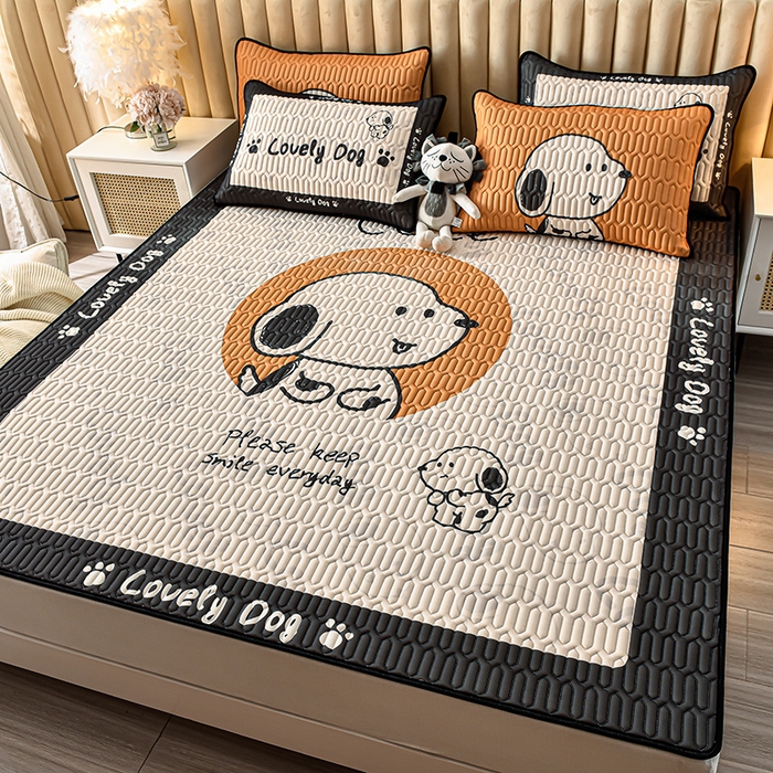 91家纺网 家纺一手货源 找家纺 炫拼家纺 2025新款凉感丝大版乳胶凉席三件套 狗狗比比