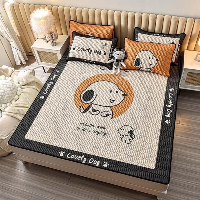 91家纺网 家纺一手货源 找家纺 炫拼家纺 2025新款凉感丝大版乳胶凉席三件套 狗狗比比