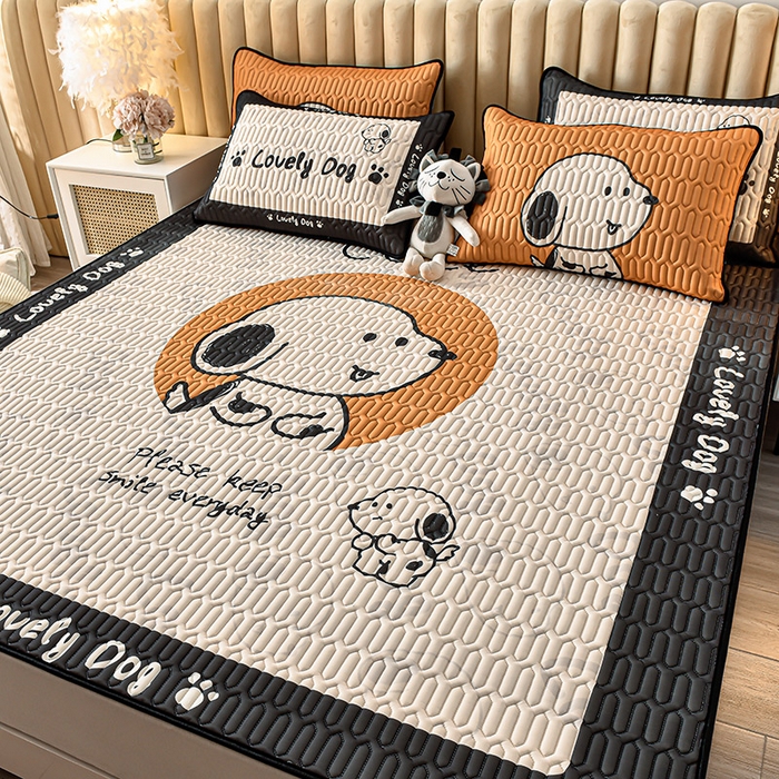 91家纺网 家纺一手货源 找家纺 炫拼家纺 2025新款凉感丝大版乳胶凉席三件套 狗狗比比