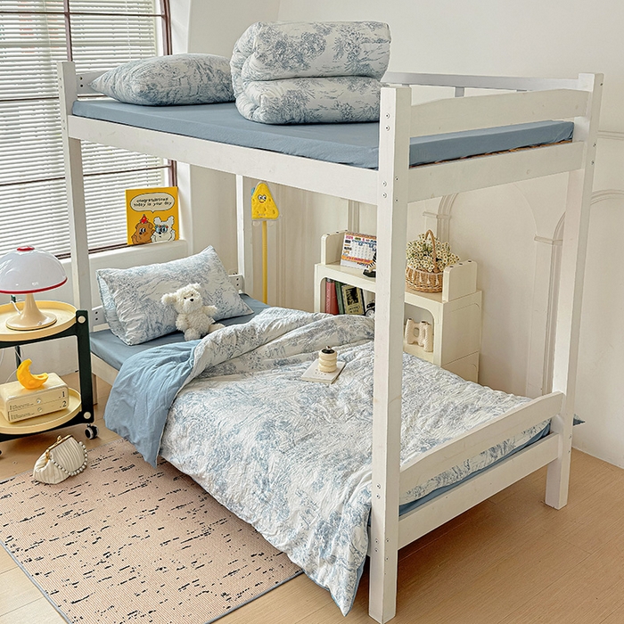 91家纺网 家纺一手货源 找家纺 曼陀罗2025新款超柔云朵棉学生宿舍上下铺三件套 丛林物语-蓝