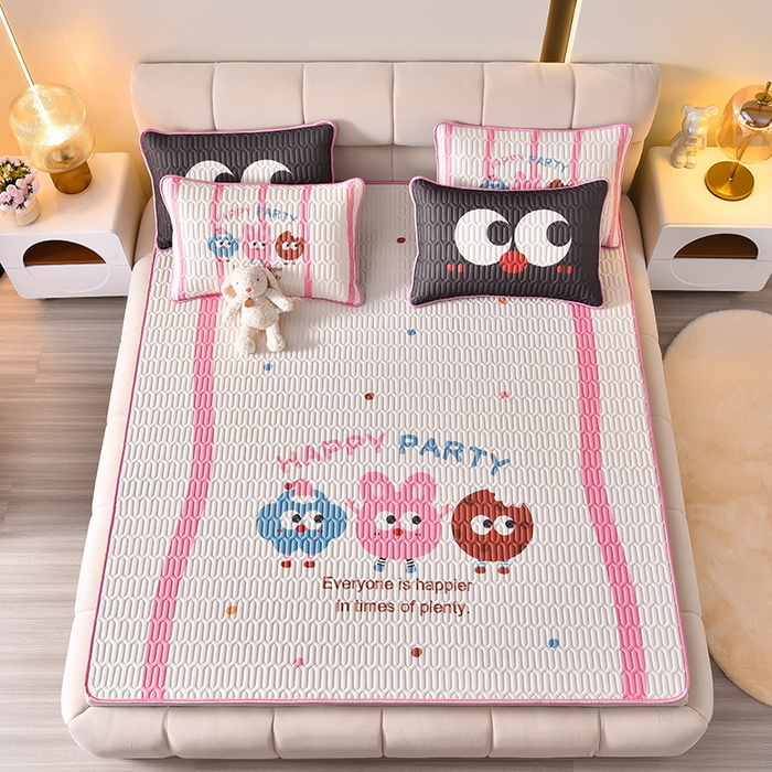 炫拼家纺 2025新款凉感丝大版乳胶凉席三件套 彩色饼干