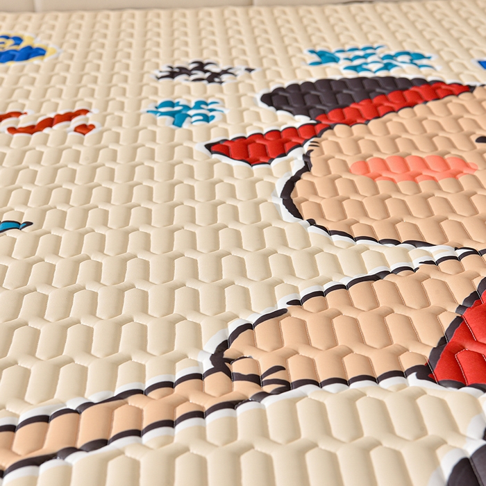 91家纺网 家纺一手货源 找家纺 炫拼家纺 2025新款凉感丝大版乳胶凉席三件套 卡皮小爷