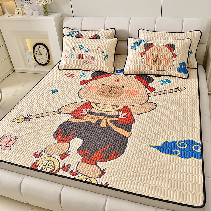 91家纺网 家纺一手货源 找家纺 炫拼家纺 2025新款凉感丝大版乳胶凉席三件套 卡皮小爷