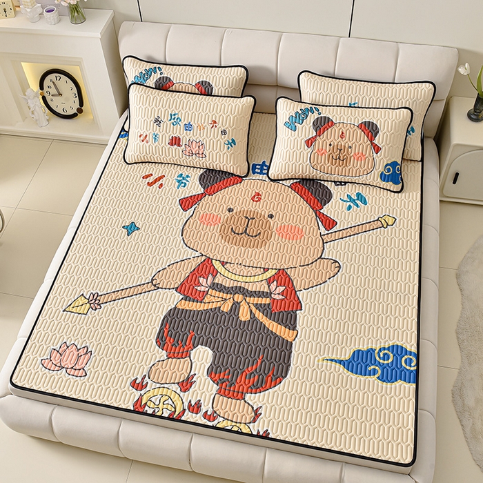 91家纺网 家纺一手货源 找家纺 炫拼家纺 2025新款凉感丝大版乳胶凉席三件套 卡皮小爷