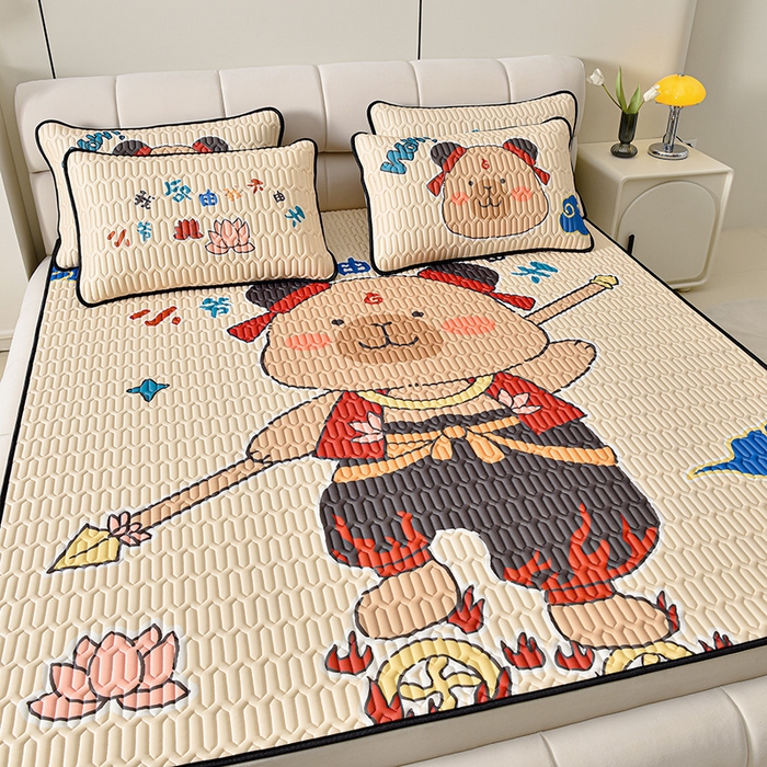 91家纺网 家纺一手货源 找家纺 炫拼家纺 2025新款凉感丝大版乳胶凉席三件套 卡皮小爷