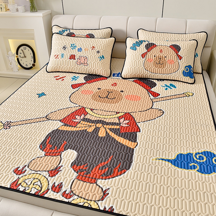 91家纺网 家纺一手货源 找家纺 炫拼家纺 2025新款凉感丝大版乳胶凉席三件套 卡皮小爷