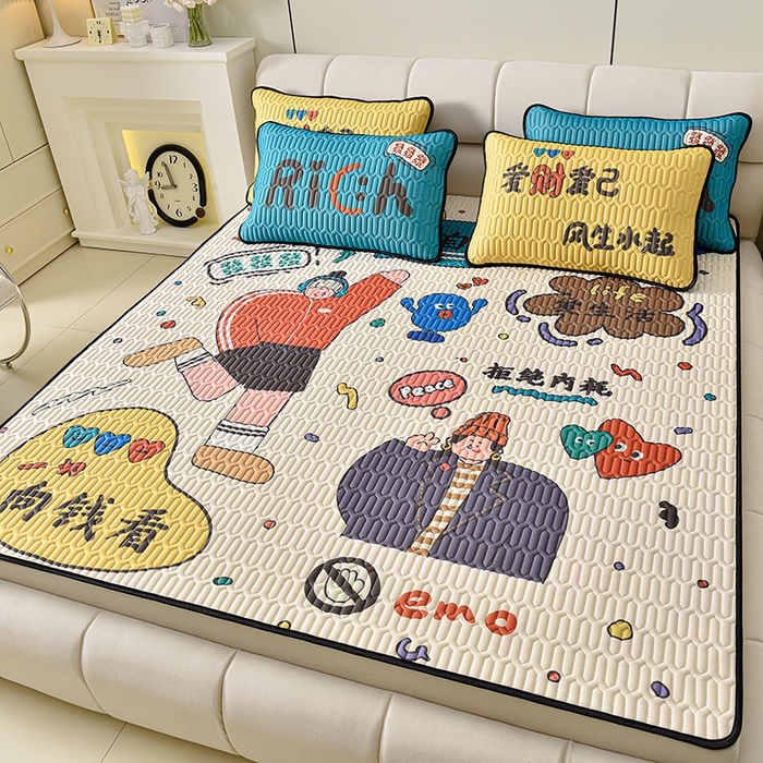 91家纺网 家纺一手货源 找家纺 炫拼家纺 2025新款凉感丝大版乳胶凉席三件套 爱财爱己