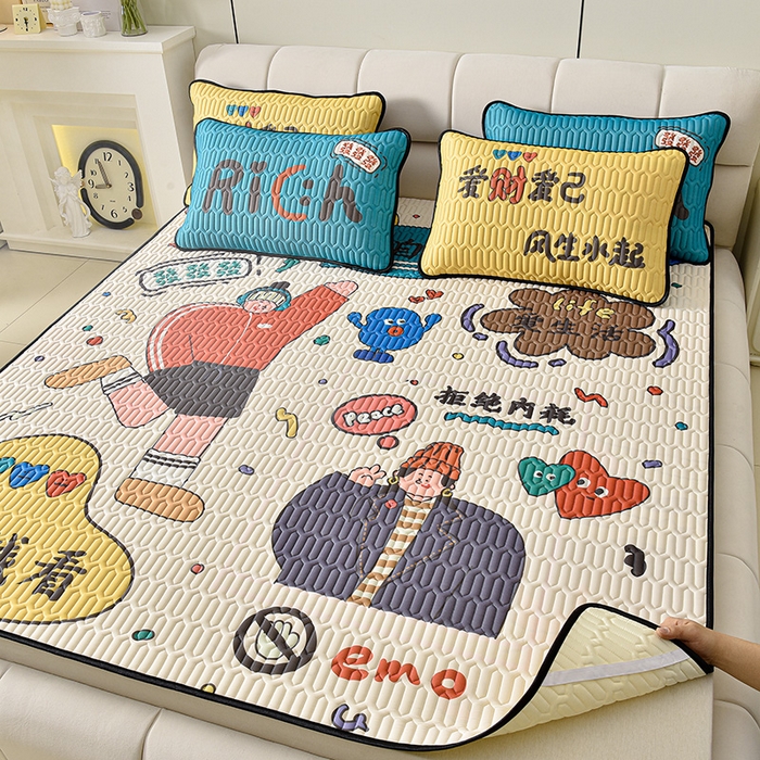 91家纺网 家纺一手货源 找家纺 炫拼家纺 2025新款凉感丝大版乳胶凉席三件套 爱财爱己