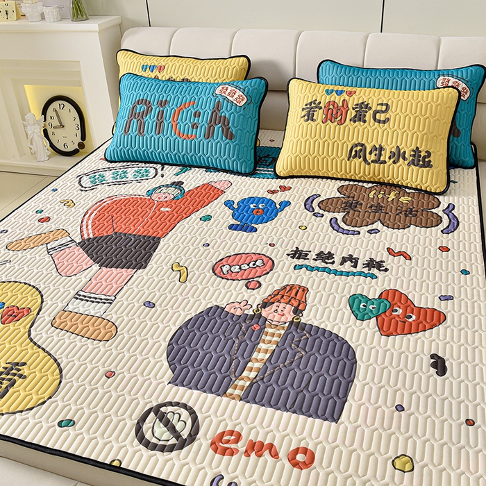 91家纺网 家纺一手货源 找家纺 炫拼家纺 2025新款凉感丝大版乳胶凉席三件套 爱财爱己