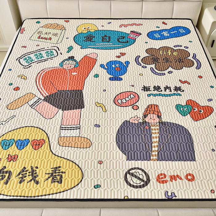 91家纺网 家纺一手货源 找家纺 炫拼家纺 2025新款凉感丝大版乳胶凉席三件套 爱财爱己