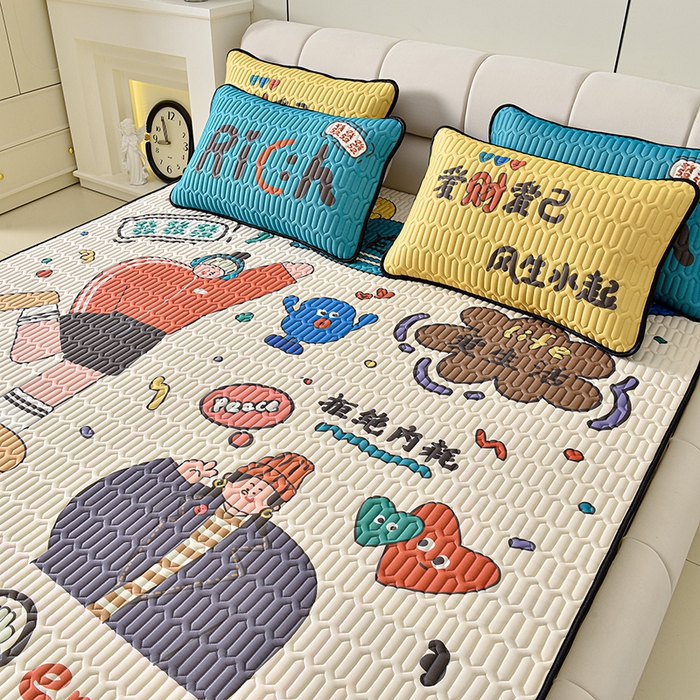 91家纺网 家纺一手货源 找家纺 炫拼家纺 2025新款凉感丝大版乳胶凉席三件套 爱财爱己