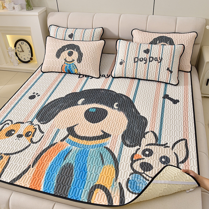 91家纺网 家纺一手货源 找家纺 炫拼家纺 2025新款凉感丝大版乳胶凉席三件套 狗狗队长