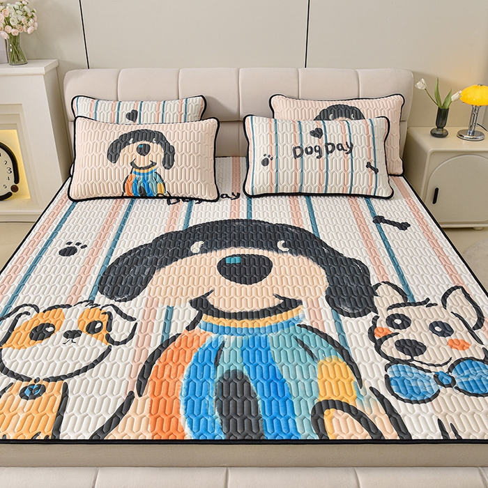 91家纺网 家纺一手货源 找家纺 炫拼家纺 2025新款凉感丝大版乳胶凉席三件套 狗狗队长