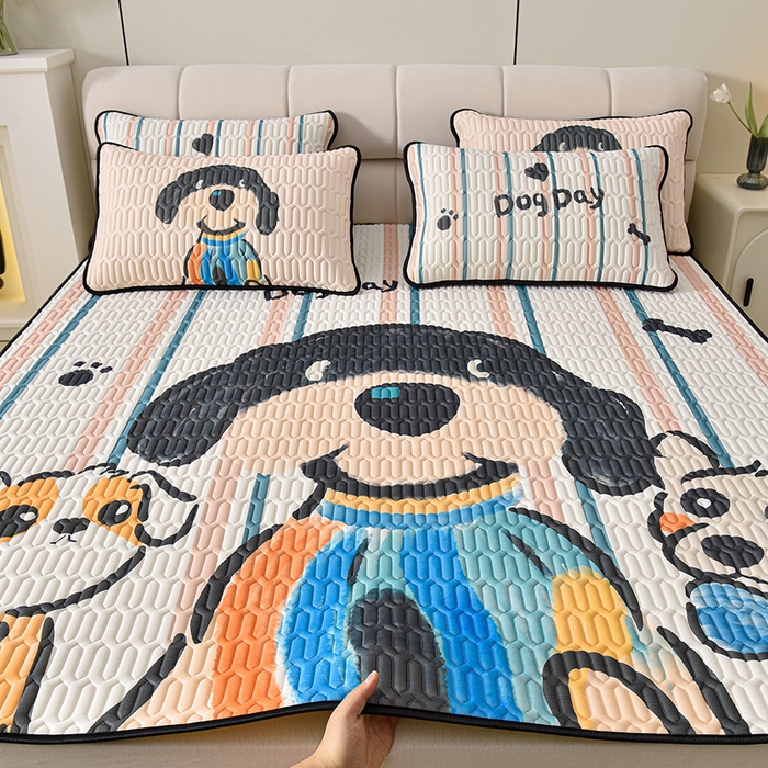 91家纺网 家纺一手货源 找家纺 炫拼家纺 2025新款凉感丝大版乳胶凉席三件套 狗狗队长