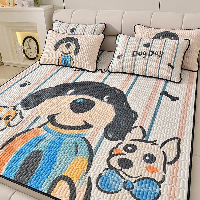 91家纺网 家纺一手货源 找家纺 炫拼家纺 2025新款凉感丝大版乳胶凉席三件套 狗狗队长